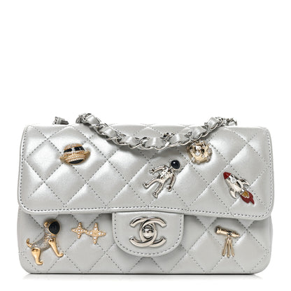 Chanel Metallic Lambskin Quilted Space Charms Mini Rectangular Flap Silver 1 of 10