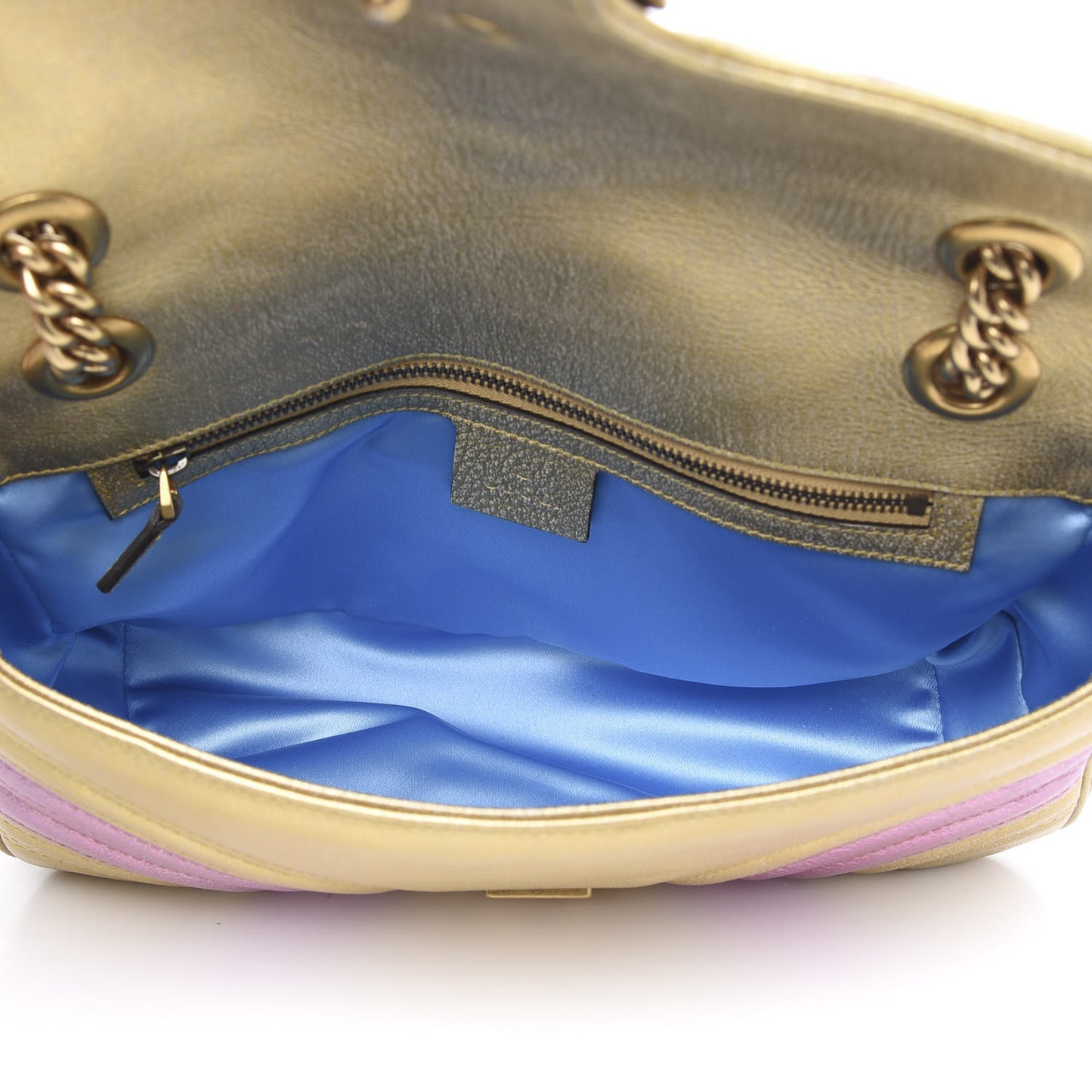 Metallic Calfskin Matelasse Small GG Marmont Shoulder Bag Gold Pink