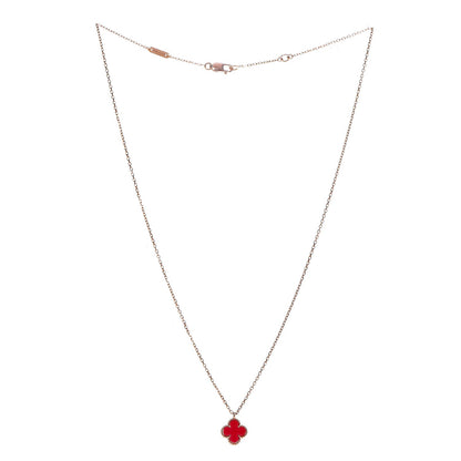 Van Cleef & Arpels 18K Rose Gold Carnelian Sweet Alhambra Pendant Necklace 3 of 6