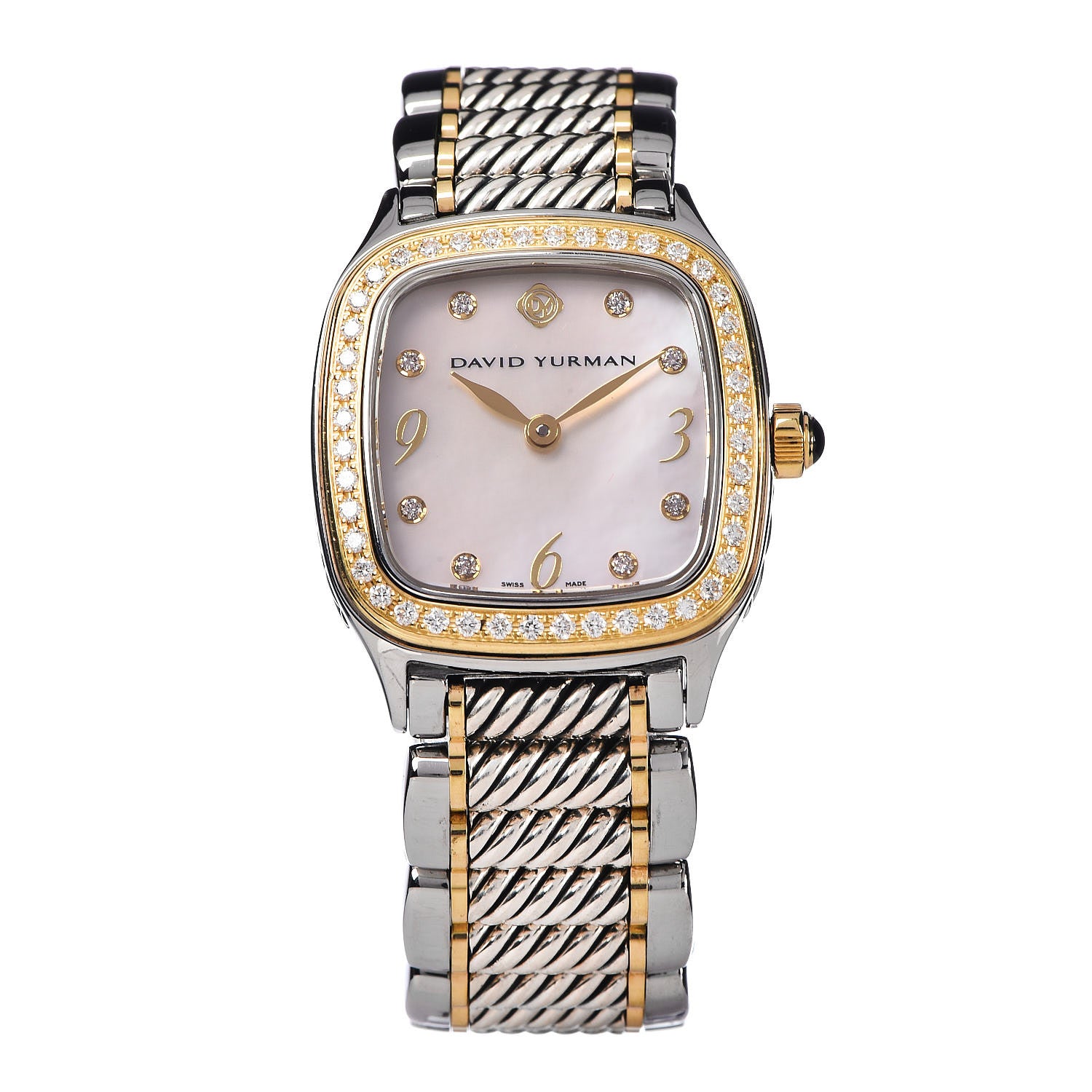 David Yurman Stainless Steel 18K Yellow Gold Diamond Mother of Pearl 25mm Thoroughbred Quartz Watch 1 of 6