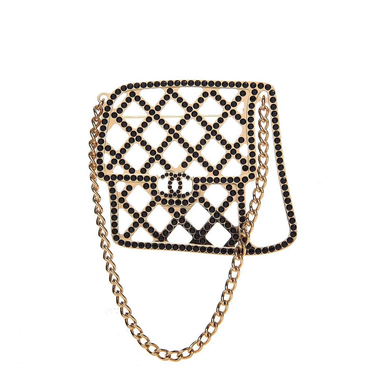 Chanel Crystal Flap Bag Brooch Black Gold 1 of 4