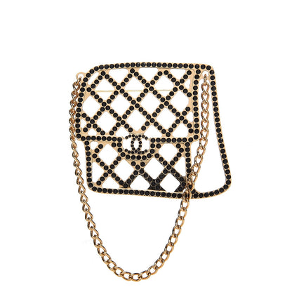 Chanel Crystal Flap Bag Brooch Black Gold 1 of 4