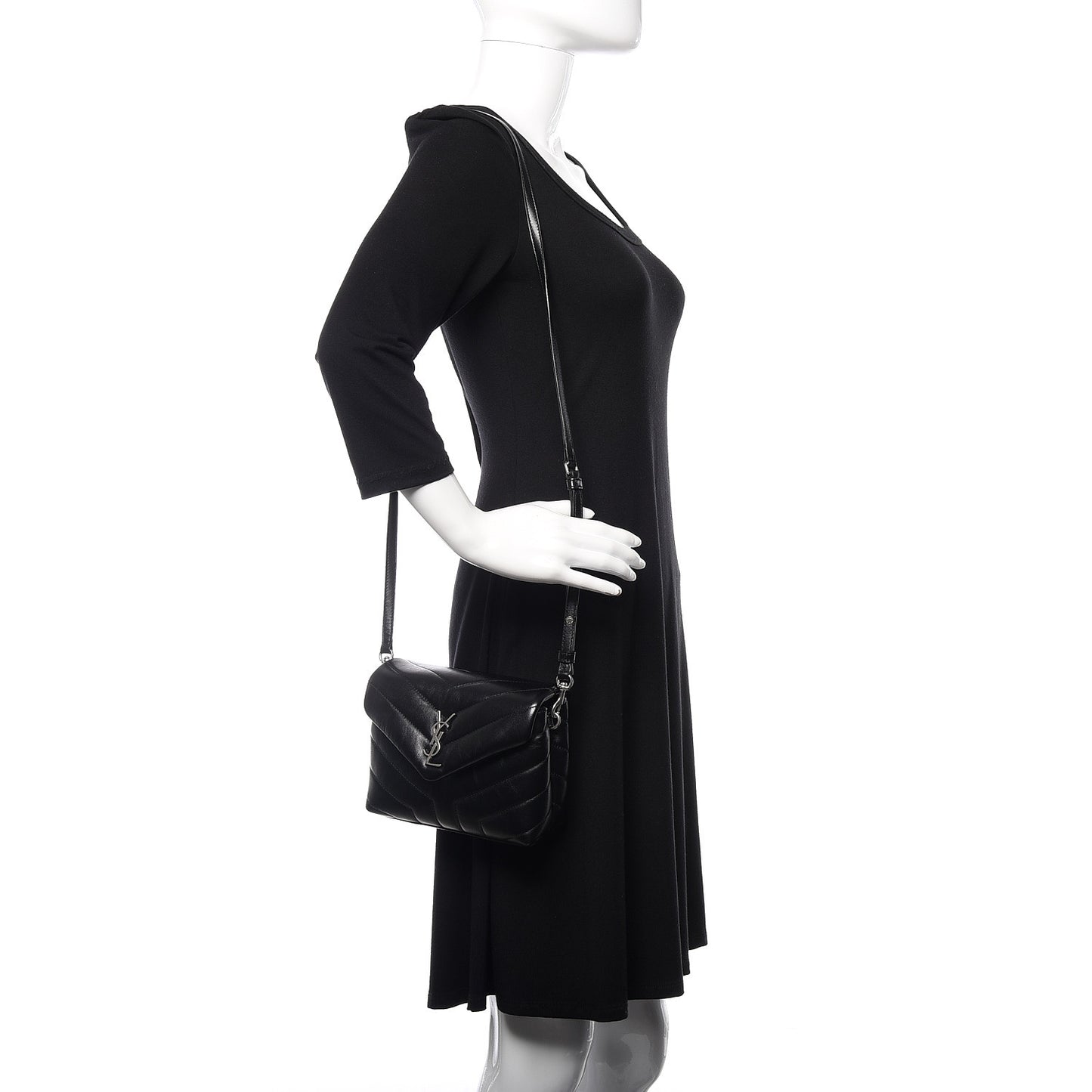 Calfskin Y Quilted Monogram Toy Loulou Crossbody Bag Black