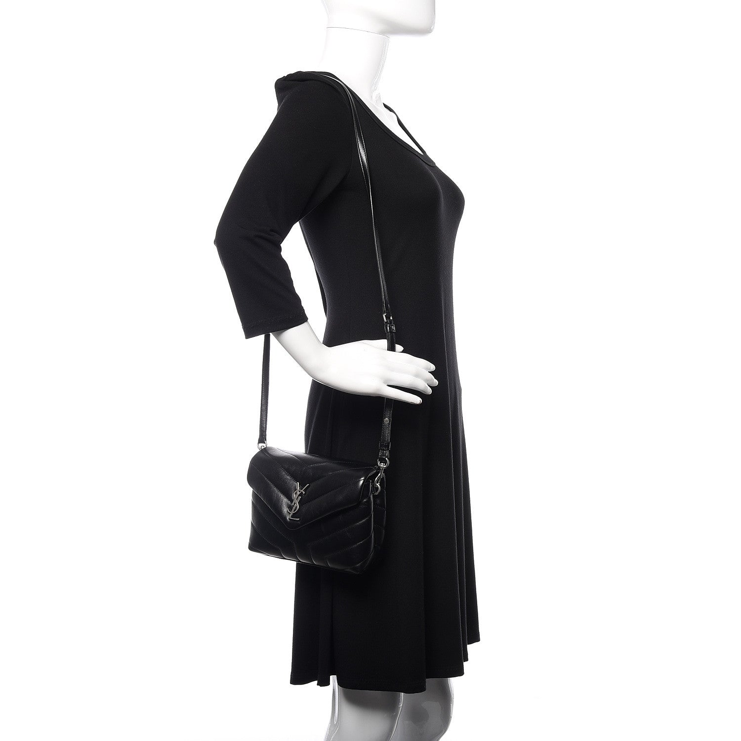 Saint Laurent Calfskin Y Quilted Monogram Toy Loulou Crossbody Bag Black 2 of 10
