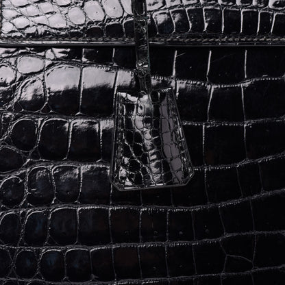 Hermes Shiny Crocodile Kelly Sellier 32 Black 30 of 33