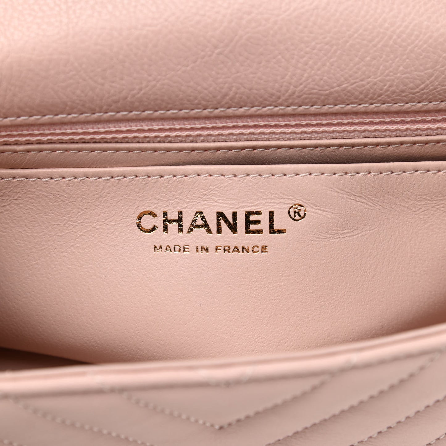 Calfskin Chevron Quilted Mini Rectangular Flap Light Pink