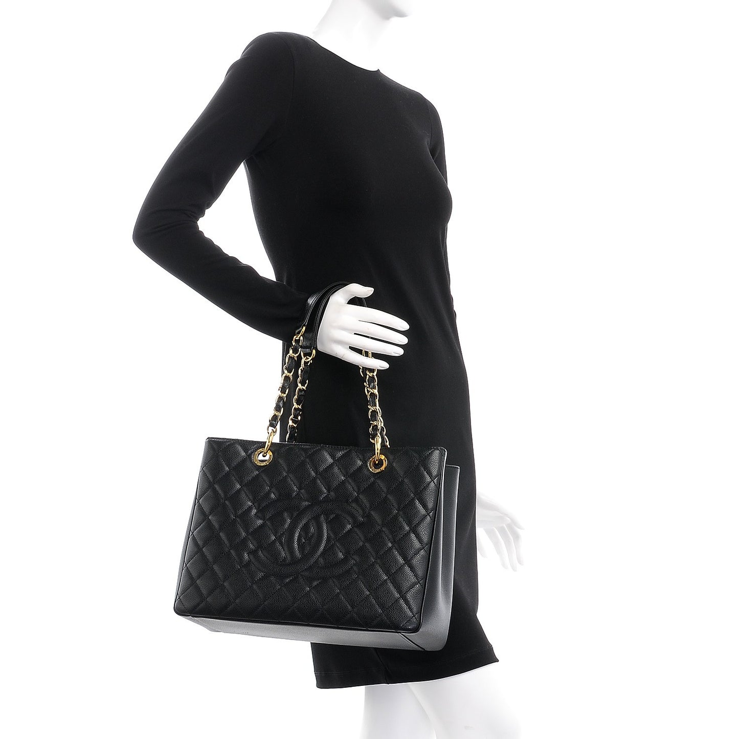 Caviar Quilted Grand Shopping Tote GST Black