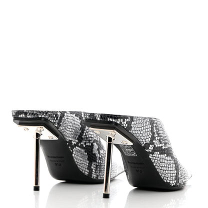 Balenciaga Kidskin Snake Effect Knife Pointy Toe Mule Pumps 37.5 Silver 4 of 12