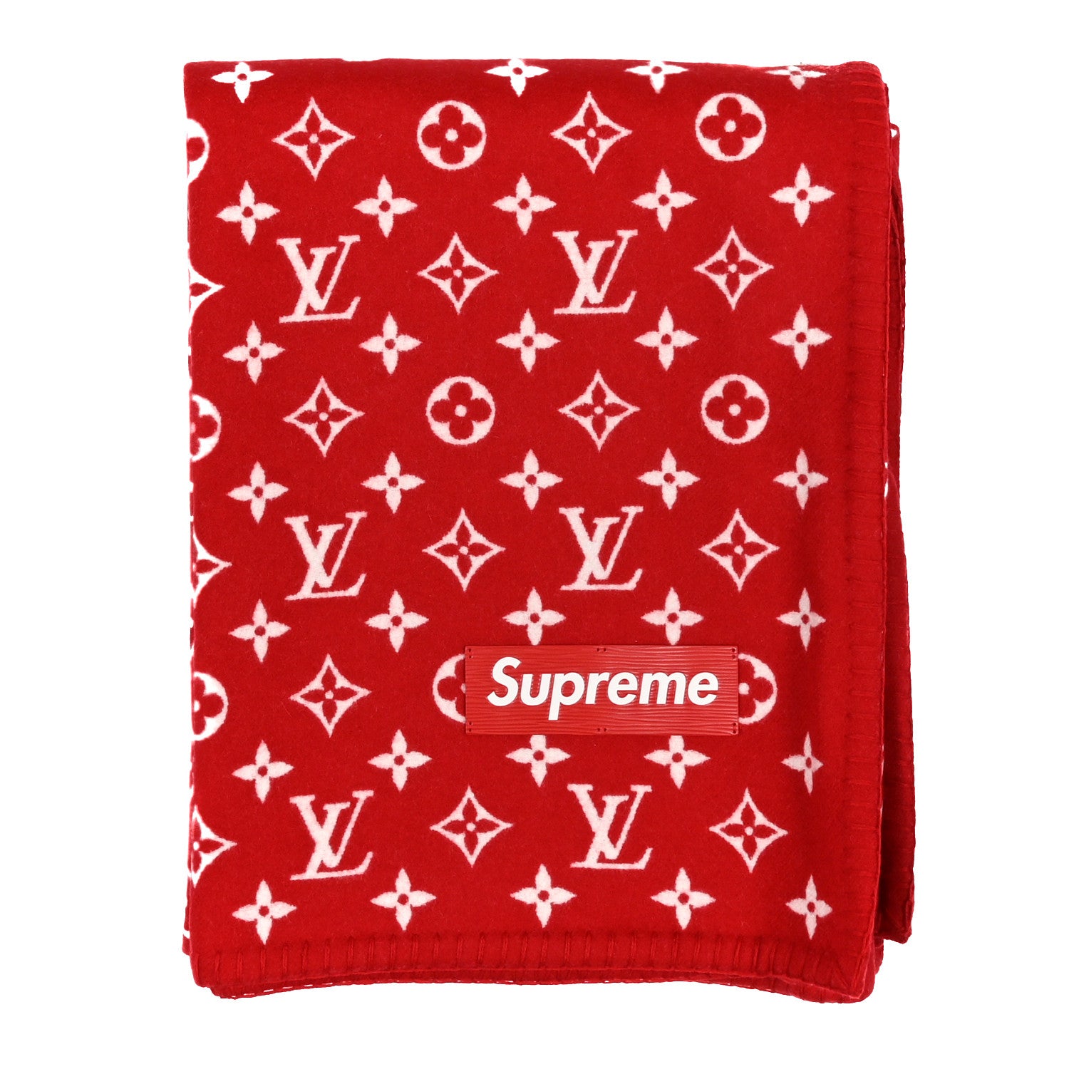 Louis Vuitton X SUPREME Wool Cashmere LV Blanket Red White 1 of 3