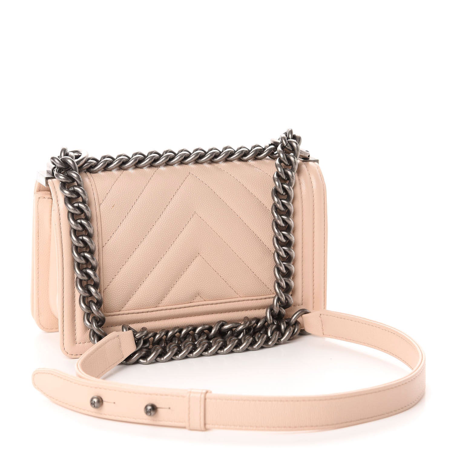 Chanel Caviar Chevron Quilted Small Boy Flap Light Beige 4 of 13