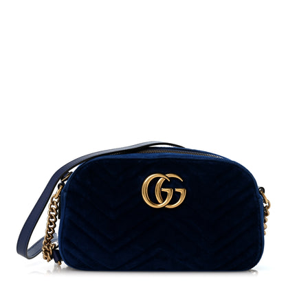 Gucci Velvet Matelasse Small GG Marmont Chain Shoulder Bag Cobalt 1 of 12