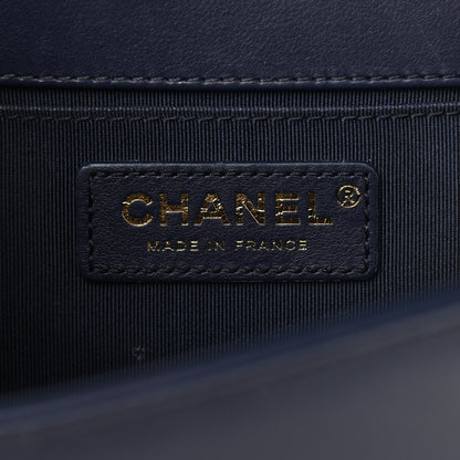 Chanel Calfskin Medium Boy Logo Top Handle Flap Navy 6 of 10