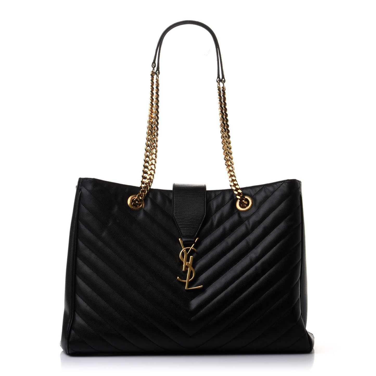 Grain De Poudre Matelasse Chevron Monogram Shopping Bag Black