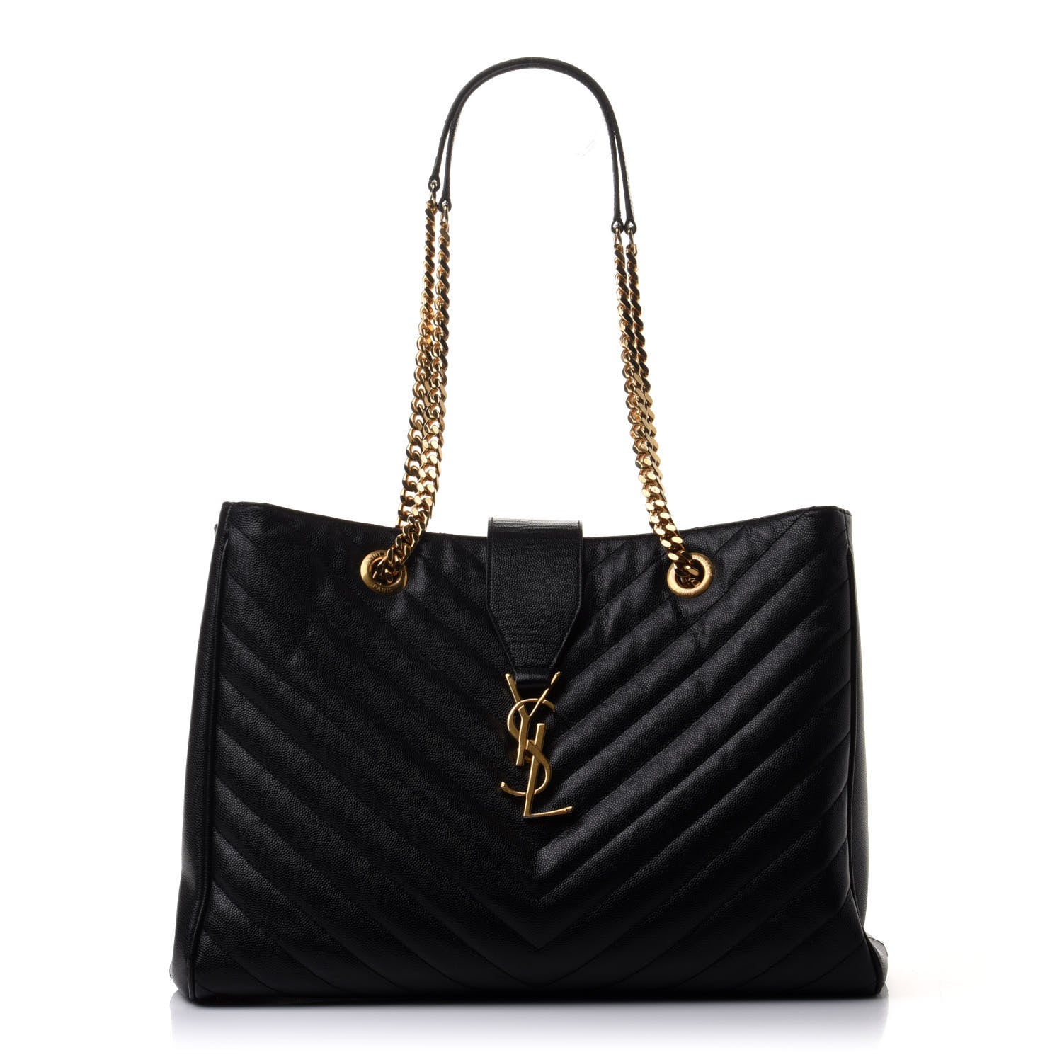 Saint Laurent Grain De Poudre Matelasse Chevron Monogram Shopping Bag Black 1 of 11