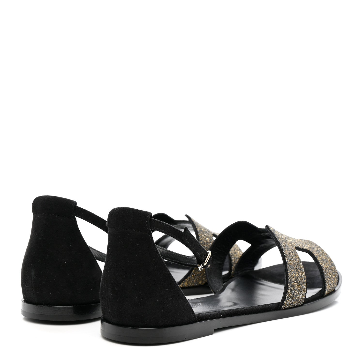 Hermes Suede Glitter Santorini Sandals 38.5 Black 5 of 10