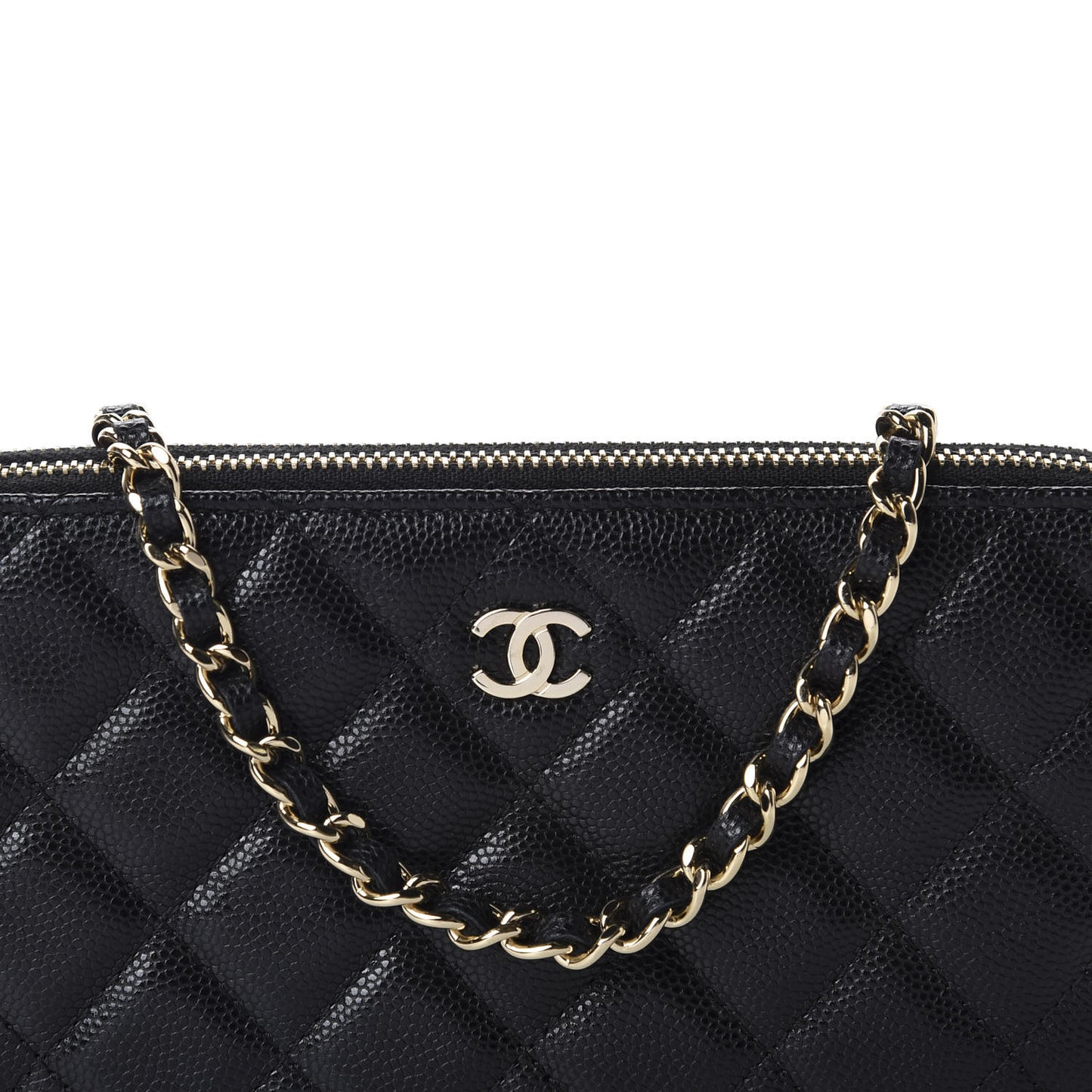 Caviar Quilted Small Clutch With Chain Black