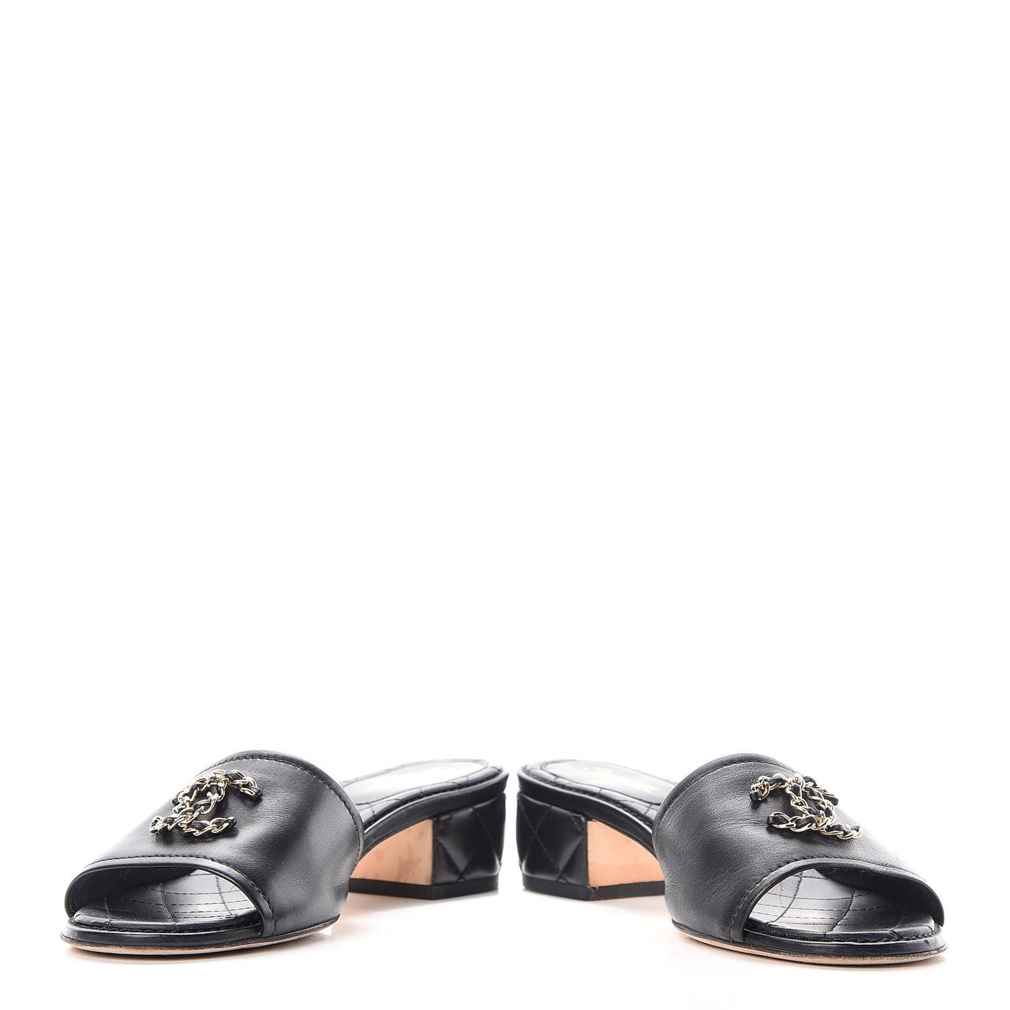 Lambskin Quilted CC Sandal Mules 37.5 Black