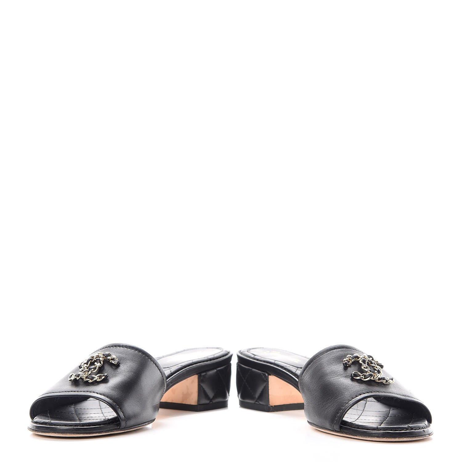 Chanel Lambskin Quilted CC Sandal Mules 37.5 Black 5 of 12