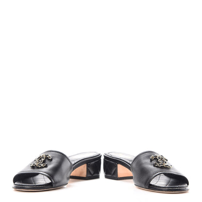 Chanel Lambskin Quilted CC Sandal Mules 37.5 Black 5 of 12