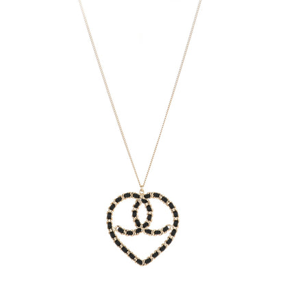 Chanel Satin CC Heart Chain Necklace Black Light Gold 1 of 4