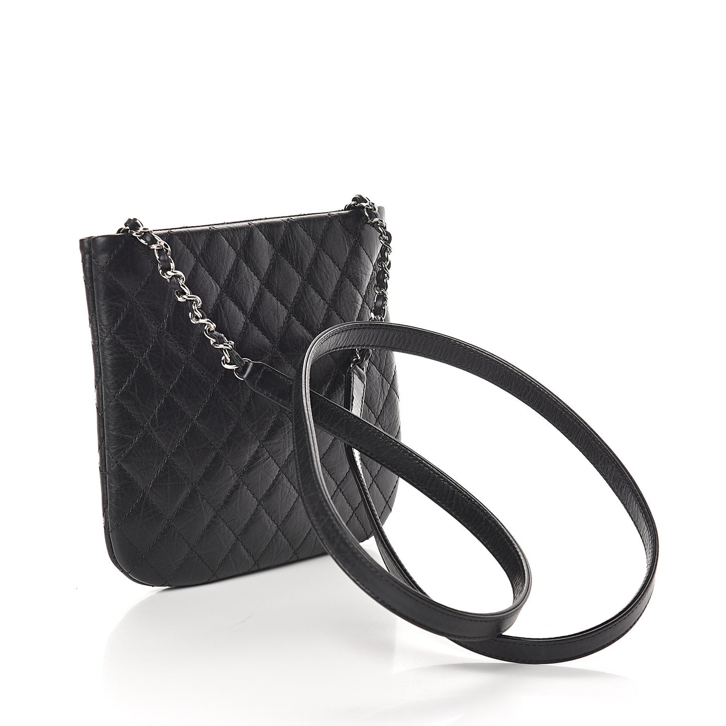 Aged Calfskin Quilted Crossbody Bag Black