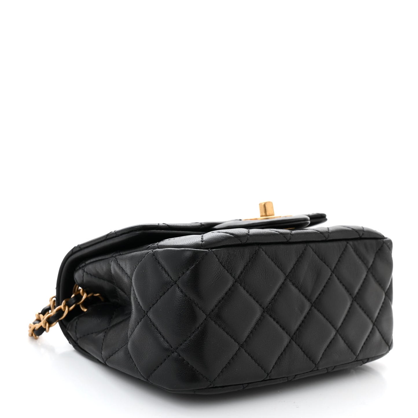 Lambskin Quilted Mini Pearl Crush Flap Black