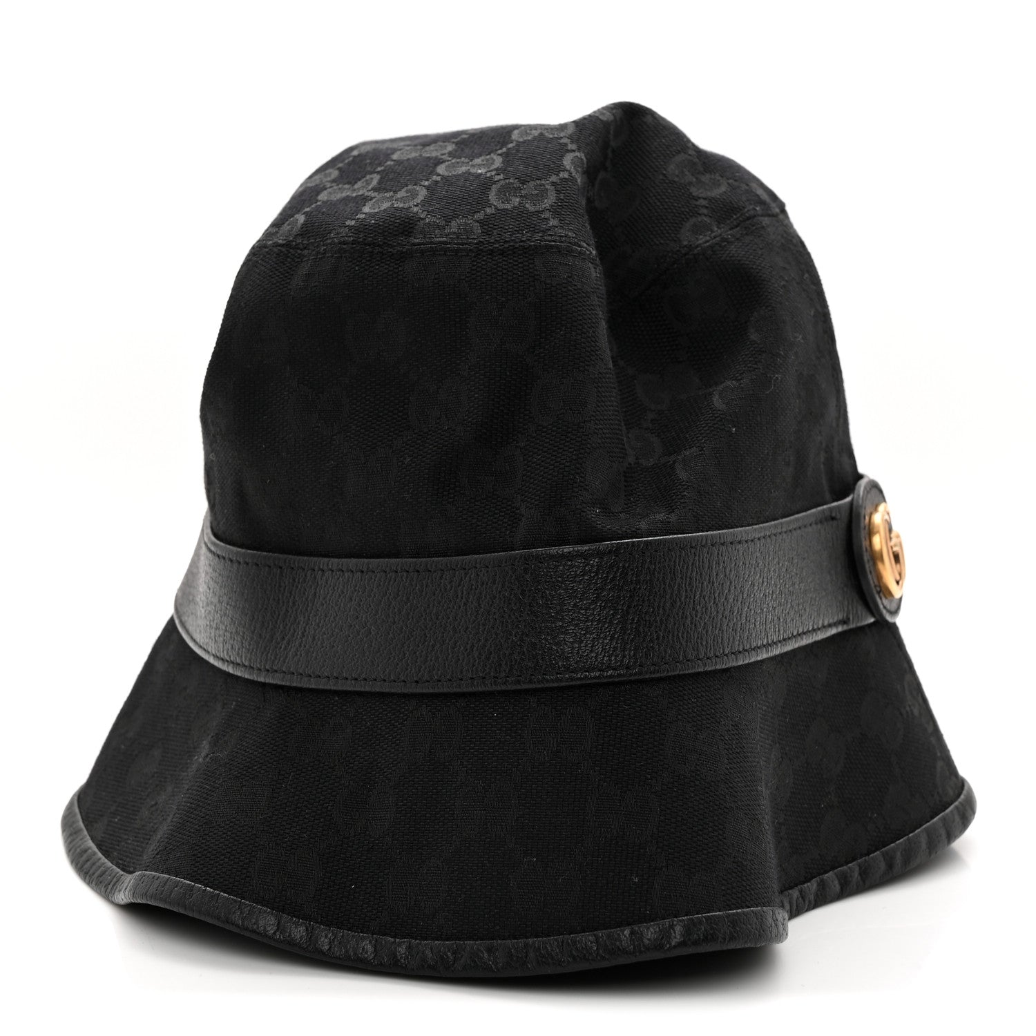 Gucci Monogram Textured Dollar Calfskin GG Jago Bucket Hat XL Black 10 of 16