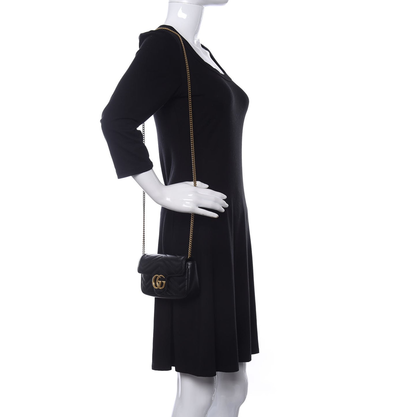 Calfskin Matelasse Super Mini GG Marmont Shoulder Bag Black