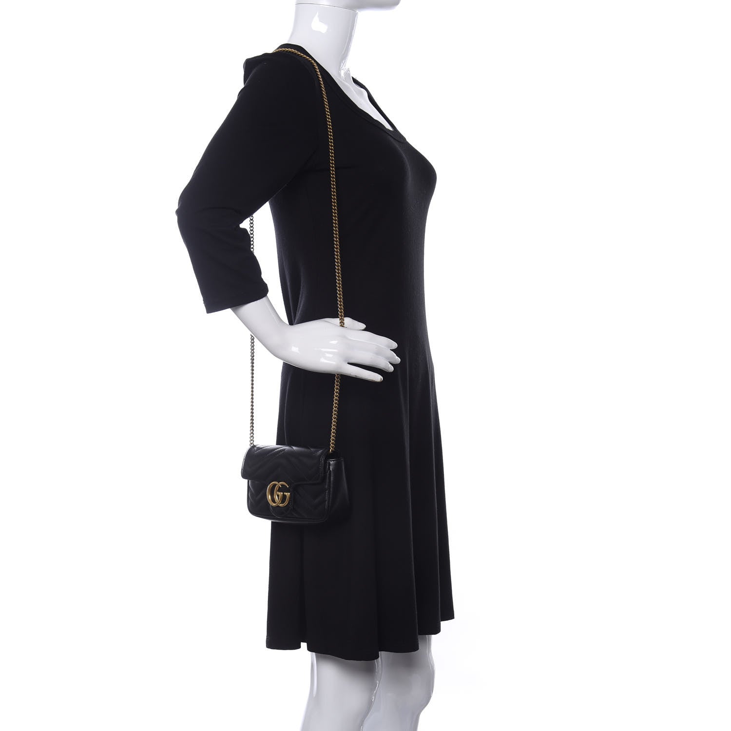 Gucci Calfskin Matelasse Super Mini GG Marmont Shoulder Bag Black 2 of 11