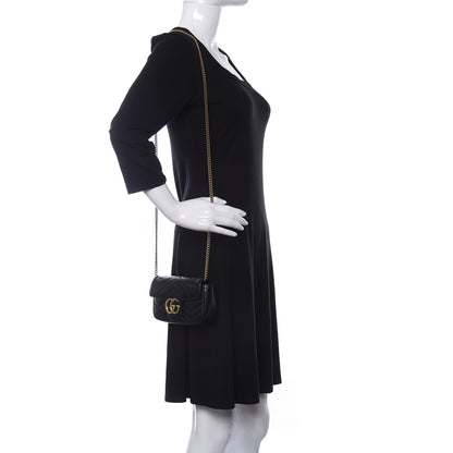 Gucci Calfskin Matelasse Super Mini GG Marmont Shoulder Bag Black 2 of 11