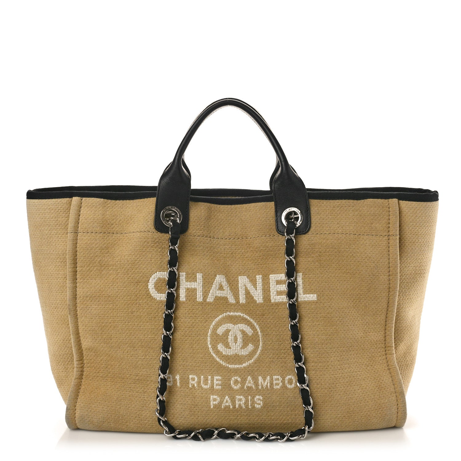 Chanel Canvas Medium Deauville Tote Beige Black 1 of 13