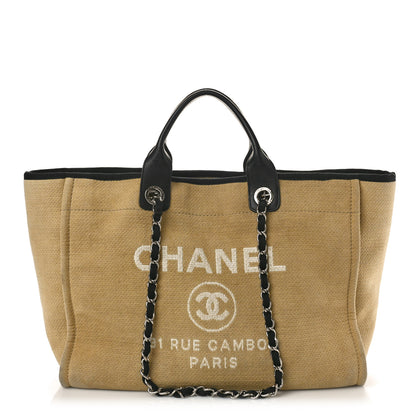 Chanel Canvas Medium Deauville Tote Beige Black 1 of 13