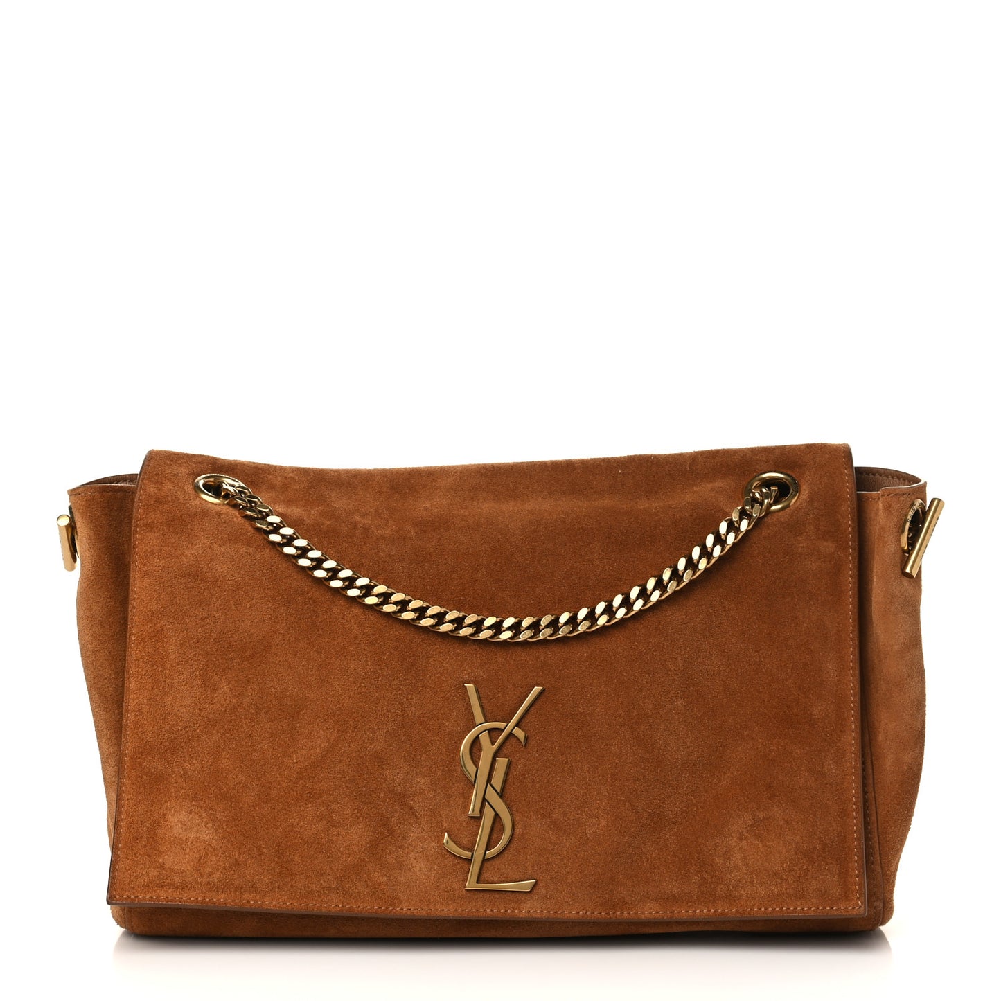 Smooth Calfskin Suede Medium Reversible Monogram Kate Satchel Light Ochre