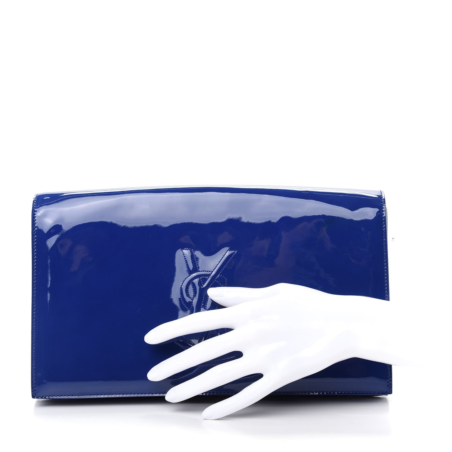 Saint Laurent Patent Calfskin Monogram Large Belle De Jour Clutch Royal Blue 2 of 7
