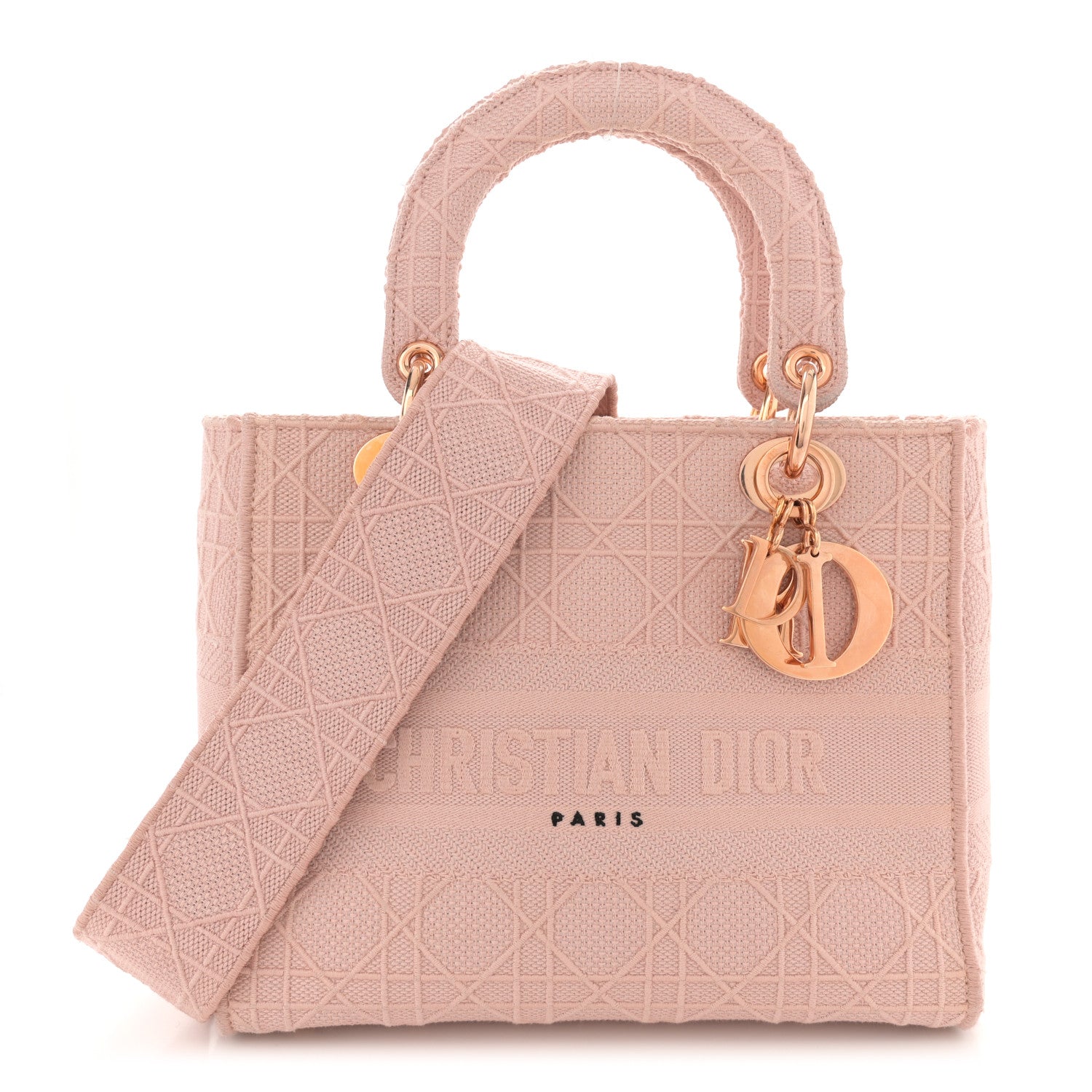 Christian Dior Canvas Embroidered Cannage Medium Lady D-Lite Bois de Rose 1 of 11