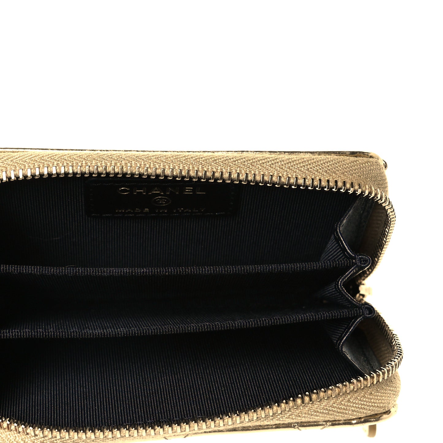 Hammered Metallic Calfskin Quilted Zip Coin Purse Gold