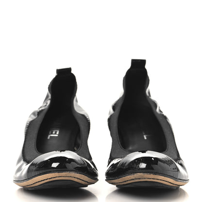 Chanel Lambskin Patent CC Elastic Cap Toe Ballerina Pumps 36.5 Black 3 of 10