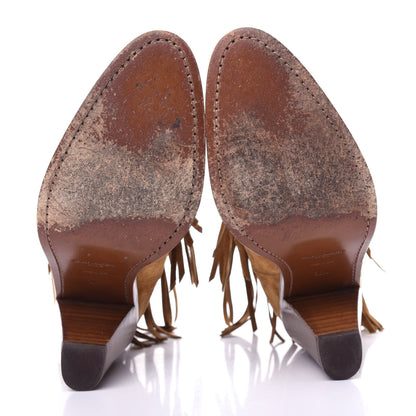 Saint Laurent Suede New Western 80 Fringe Ankle Boots 38.5 Tan 6 of 11