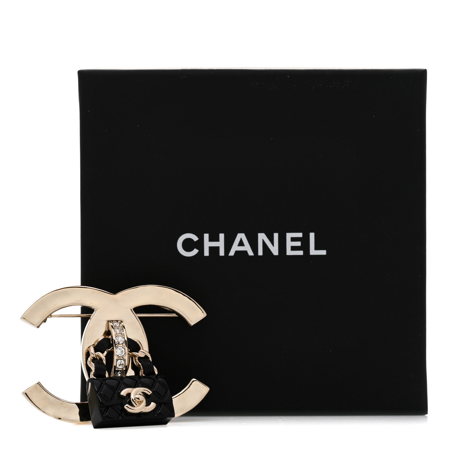 Chanel Crystal Resin CC Flap Bag Brooch Gold Black 5 of 5
