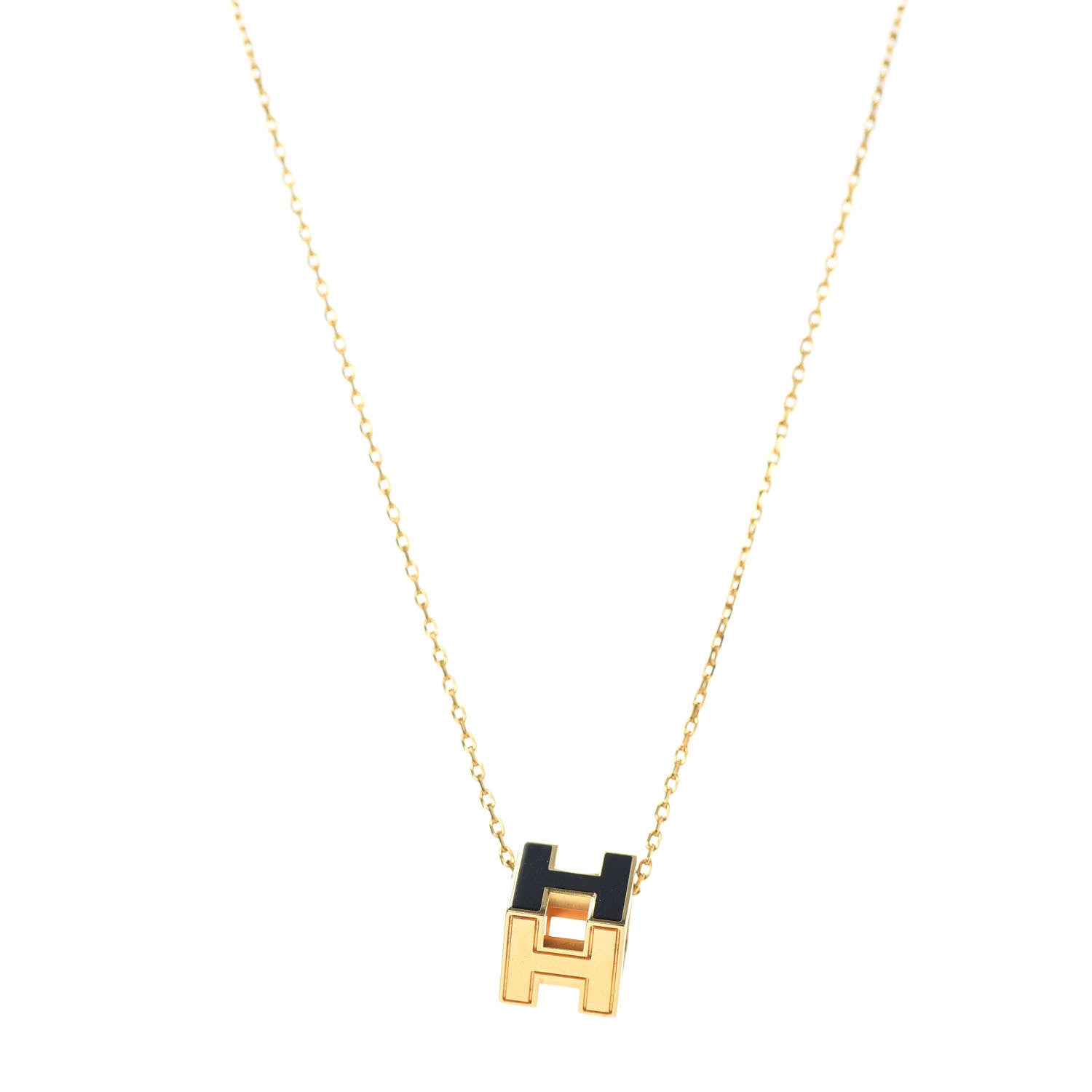 Hermes Gold Lacquered Cage d'H Pendant Necklace Black 1 of 6