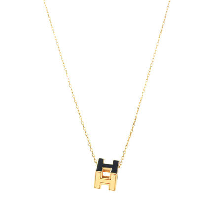 Hermes Gold Lacquered Cage d'H Pendant Necklace Black 1 of 6