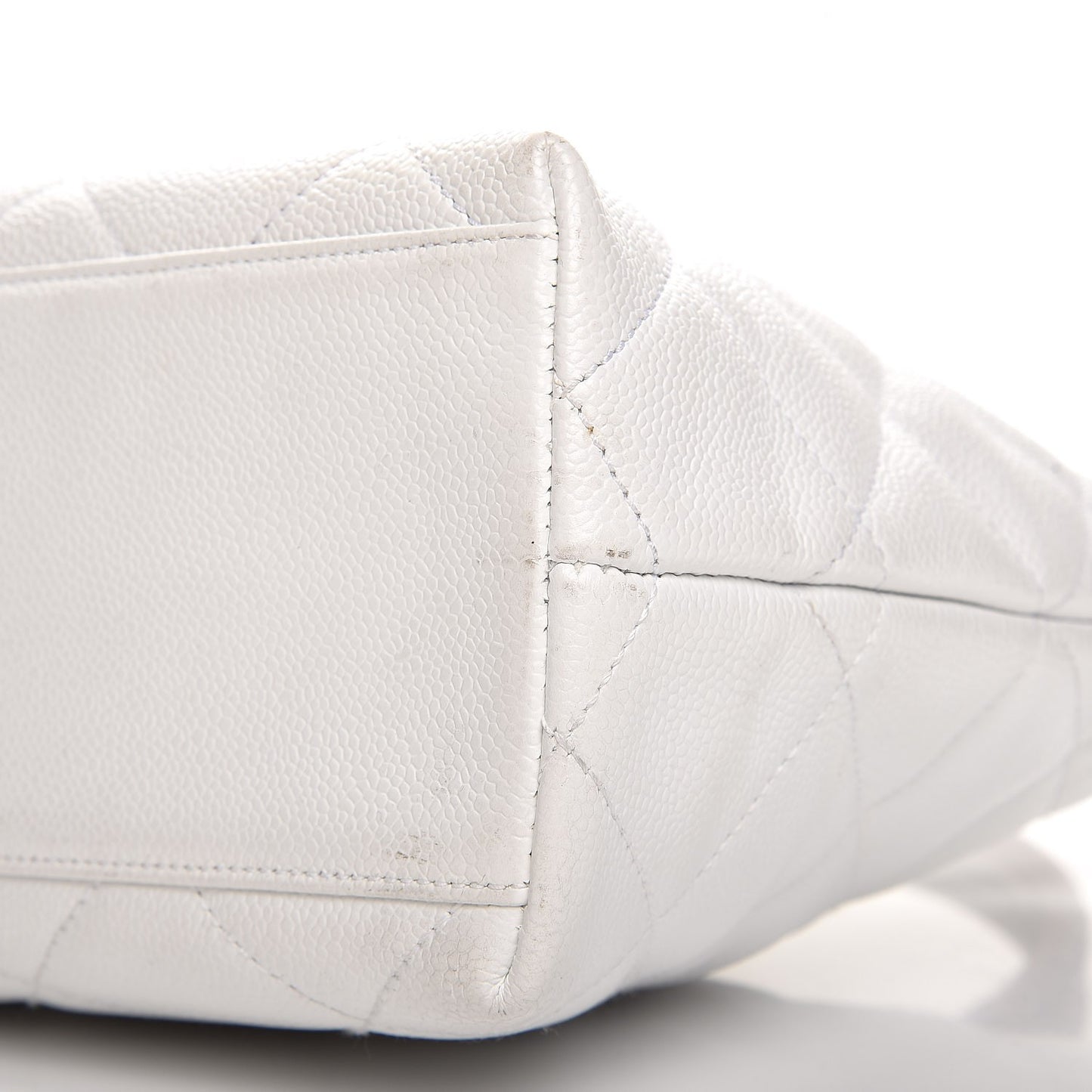 Caviar CC Wood Handle Tote White