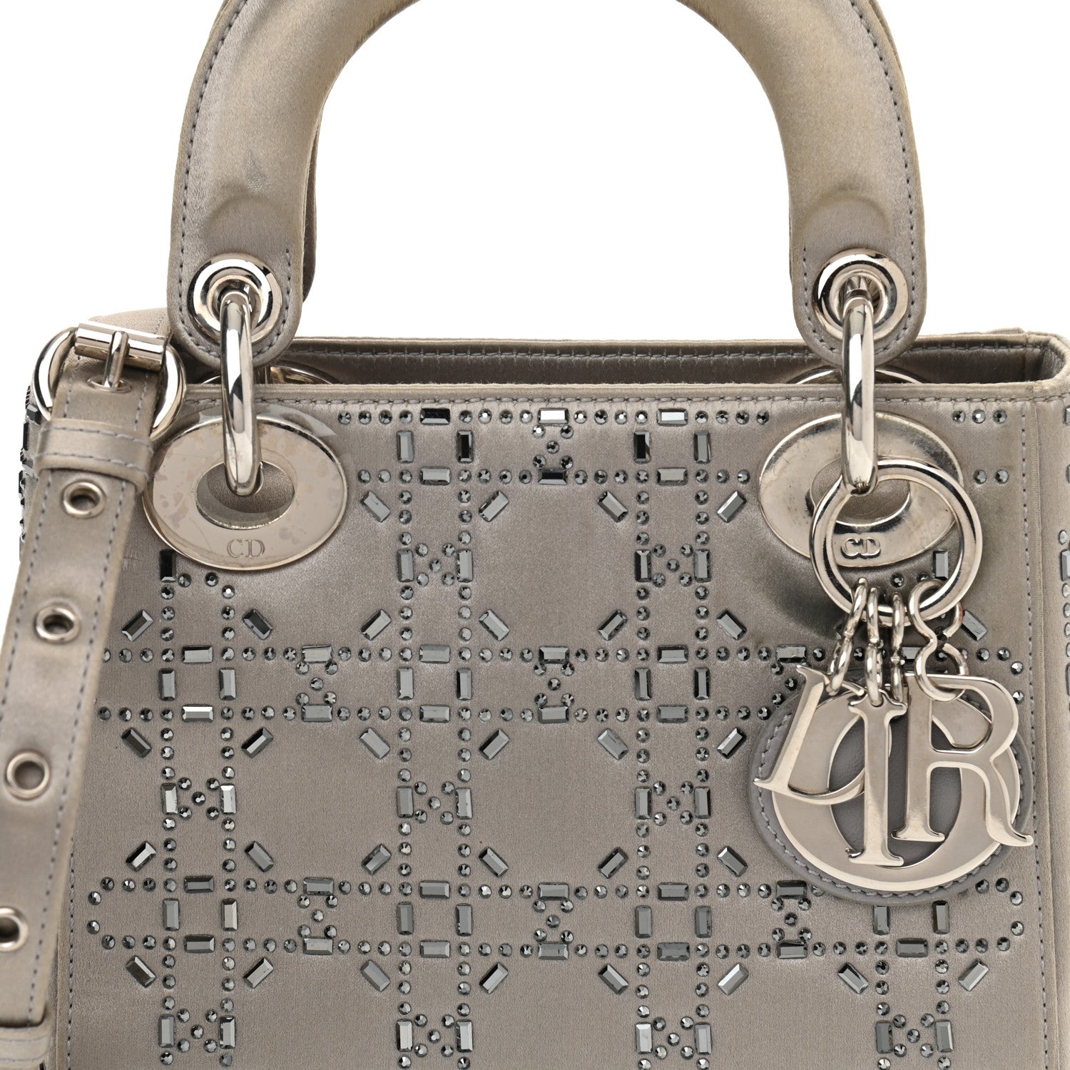 Christian Dior Satin Crystal Cannage Mini Lady Dior Gray 8 of 11