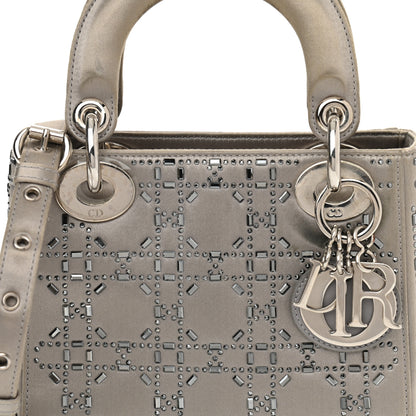 Christian Dior Satin Crystal Cannage Mini Lady Dior Gray 8 of 11