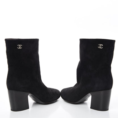 Chanel Suede Calfskin CC Short Boots 35.5 Black 6 of 11