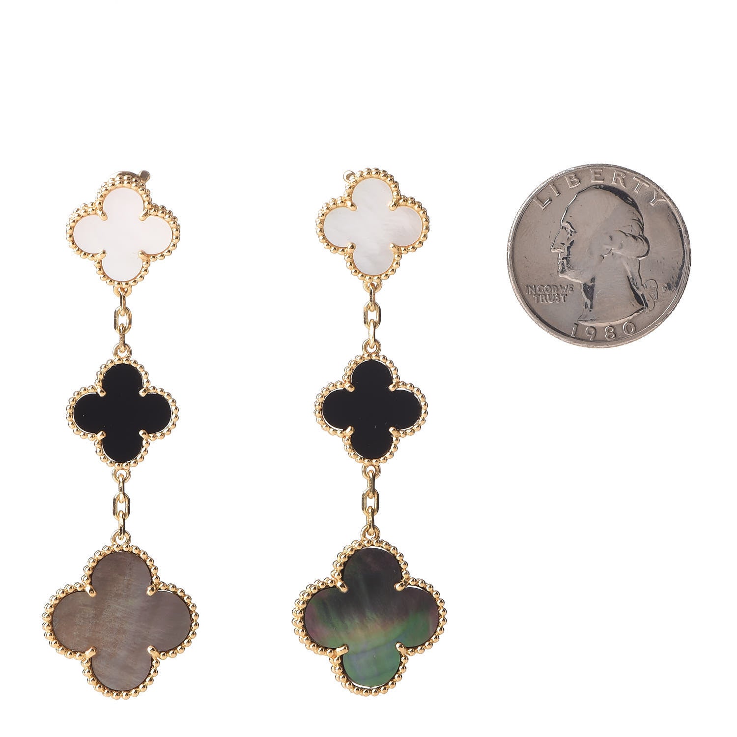 Van Cleef & Arpels 18K Yellow Gold Mother of Pearl Black Onyx 3 Motifs Magic Alhambra Earrings 2 of 5