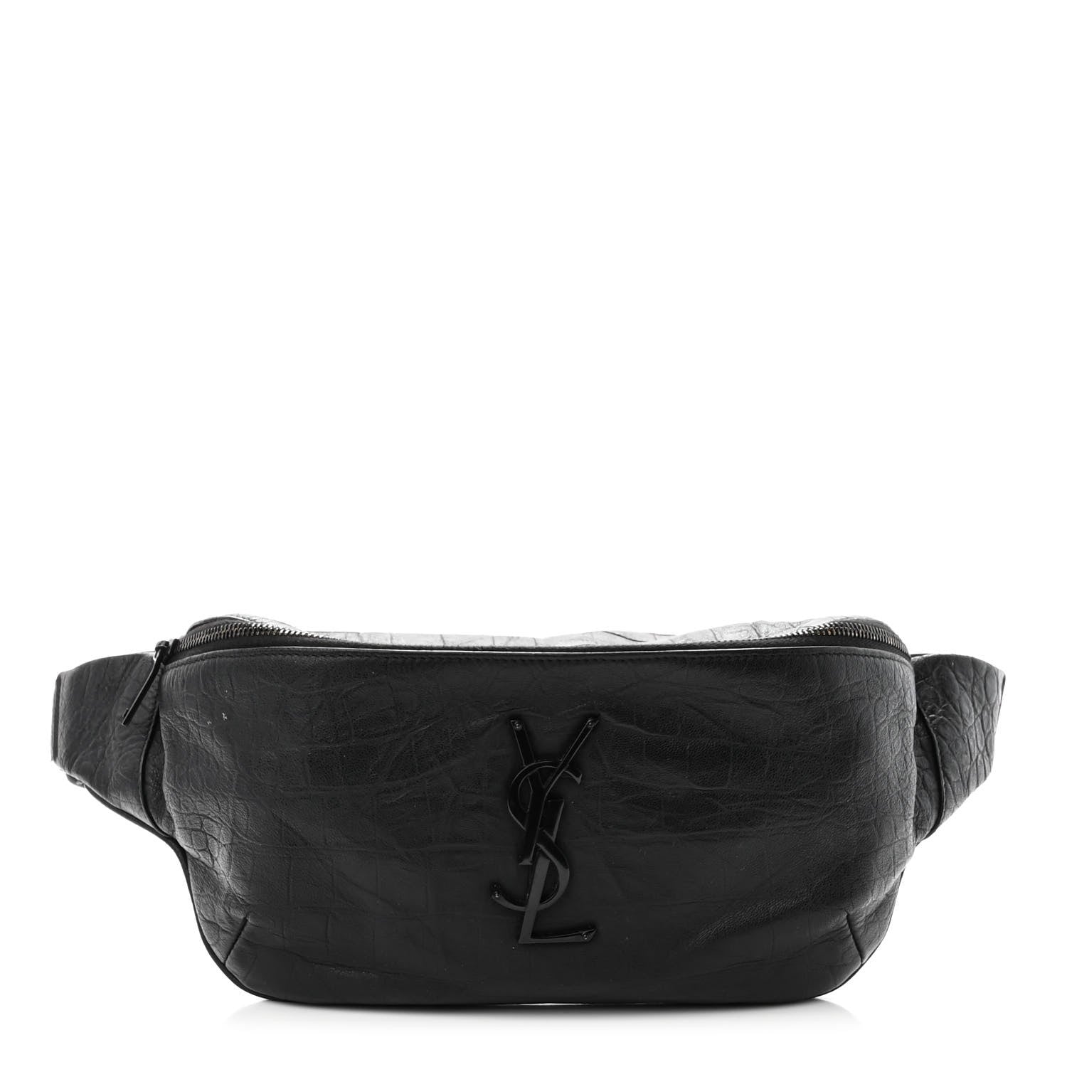 Saint Laurent Calfskin Crocodile Embossed Monogram Belt Bag Black 1 of 10