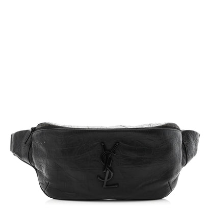 Saint Laurent Calfskin Crocodile Embossed Monogram Belt Bag Black 1 of 10