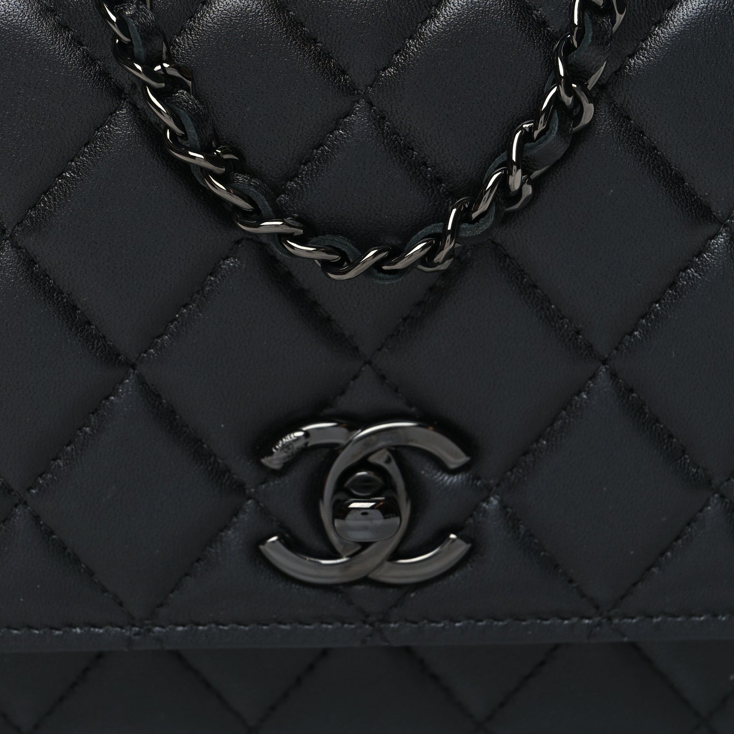 Lambskin Quilted Trendy CC Wallet On Chain WOC So Black
