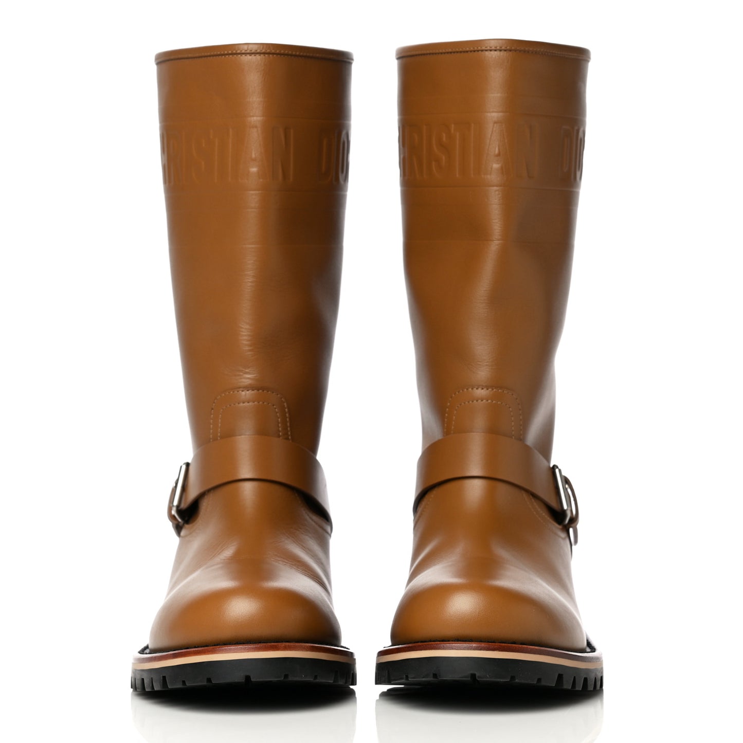 Calfskin Embossed Dior Quest 35mm Biker Boots 39 Natural